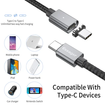 Essager Magnetni USB Tip C Do USB C Kabel Za MacBook, iPhone 11 Pro Max 100W PD Hitro Polnjenje 4.0 3.0 5A Tip-C Magnet Polnilnik