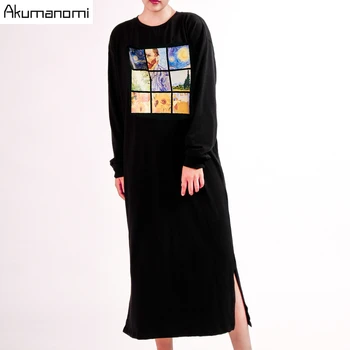 Črna Ženska francoskega Obleko Bombaža, Plus Velikost 7xl 6xl 5xl 4xl 3xl Xxl Pomlad Jesen Maxi Brezplačna Dostava Tshirt Obleke 2020 Sukienka