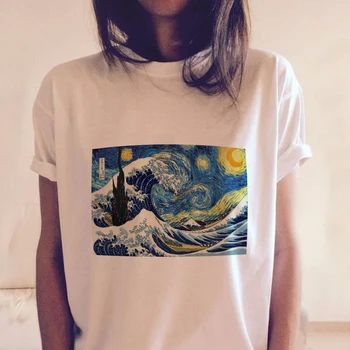 Ženske T Shirt Van Gogh Umetnosti Olje Zvezdnato Noč Estetske Barvanje Rešetke Ženska T-shirt Priložnostne Harajuku T-majice Camisetas Mujer