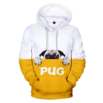 3D Tiskanje Pug Hoodies Ženske Moški Priložnostne Long Sleeve Majica Starling nizozemski Pug Dog 3D Hoodie ženske Harajuku Hoodies, Womens Vrhovi