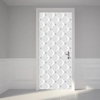 Samolepilni Vrata Nalepke Sodobne Preprosto Belo Geometrijske Mehko Roll Diamond Vrata Zidana Dnevna Soba, Spalnica Nepremočljiva 3D Nalepke