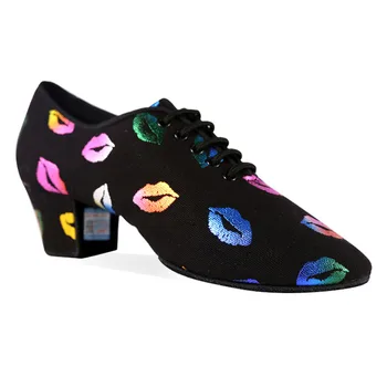 2019 Nove Ženske dvorana plesne čevlje BD Ustnice Tiskanja Poučevanja Čevlji Pete za ženske latinsko Salsa Ples čevlji Split Edini