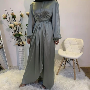 Eid Mubarek Abaya Dubaj Turčija Saten Hidžab Muslimansko Obleko Indija Evropske Ameriški Islam, Oblačila, Obleke Za Ženske Oman Vestidos