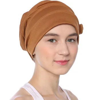 Moda za Ženske Muslimanskih Klobuk Hidžab Turban Kape Trdna Bombaž Cvet Headscarf Klobuki Mehko Elastično Islam Arabski Glavo Ovijte Bonnet izpadanje las