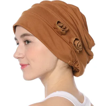 Moda za Ženske Muslimanskih Klobuk Hidžab Turban Kape Trdna Bombaž Cvet Headscarf Klobuki Mehko Elastično Islam Arabski Glavo Ovijte Bonnet izpadanje las