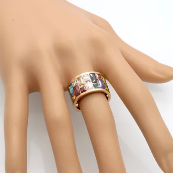 Multicolor Crystal Ring Za Ženske 316L iz Nerjavečega Jekla, Poročni Prstani, Ženski Rainbow Barva Kamna Obroč Modni Nakit D001