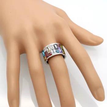 Multicolor Crystal Ring Za Ženske 316L iz Nerjavečega Jekla, Poročni Prstani, Ženski Rainbow Barva Kamna Obroč Modni Nakit D001