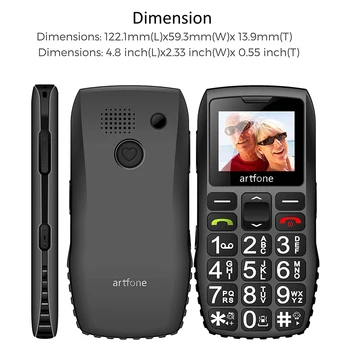 Velik Gumb Mobilni Telefon za Starejše, artfone C1 Višji Mobilni Telefon SOS Gumb | Govori | Številka 1400mAh Baterija(2G)