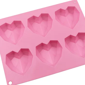 6 Votlini Silikonski Torto Plesni DIY 3D Diamond Ljubezen Srce Oblikovan Pladenj Peciva obrazci za Peko Pribor, Kuhinjski Bakeware Orodje