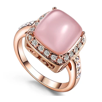 Ociki Rose Gold Barvi CZ Ross Quartz Crystal Pink Opal Poročni Prstani Kvadratnih Nakit za Ženske, Dekleta Darilo Padec Ladijskega prometa