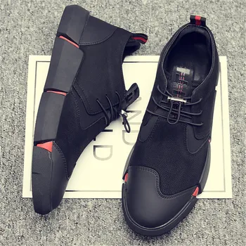Čevlji Moški Vse Črno Anglija Slog Moških Priložnostne Čevlji Usnjeni Dihanje Modni Moški Čevlji 2019 NEW Visoke kakovosti