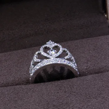 Srce Crown Diamond Ring Pravi 925 sterling srebrni Nakit Čar Angažiranost, Poročni bend, Obroči za Ženske Poročne Stranka pribor