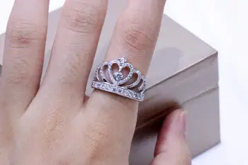 Srce Crown Diamond Ring Pravi 925 sterling srebrni Nakit Čar Angažiranost, Poročni bend, Obroči za Ženske Poročne Stranka pribor