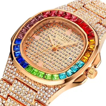 Ustvarjalne Ledeni Iz Watch Moških Hip Hop Diamond Mens Ure Top Blagovne Znamke Luksuzni Jekla Quartz Zlato Ročno Uro Moško Uro Relogio Reloj