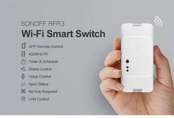 SONOFF RFR3 Pametnega Doma WIFI RM 433Mhz 10A 100-240V DIY Smart RF Control Stikalo Ewelink APP je Združljiv z Alexa googlova Domača stran