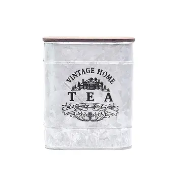 Vintage Kovinskih Kvadratnih Sladkarije Trinket Tin Škatla za Shranjevanje s Leseni Pokrov Pločevinke Kava, Čaj, Začimbe Nakit Primeru
