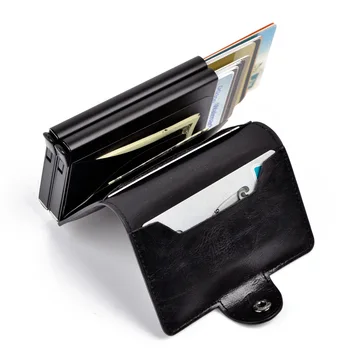 Moški Dvojni Aluminija, Usnja Imetnik Kreditne Kartice RFID Kovinsko Denarnice Samodejno Pop Up Anti-theft Ženske Torbi Poslovnega ID Kartice