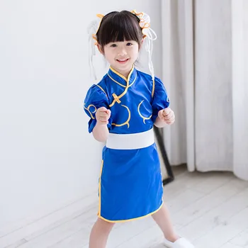 Chun Li Chunli Modro Obleko Obleko, Cosplay Kostum za Otroke