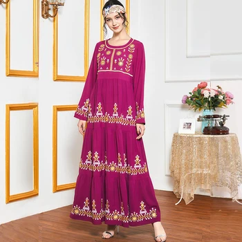 Siskakia Maxi Obleke za Ženske Elegantne Etnične Vezenje Multi-layer Naguban Swing Dolg Rokav Muslimanskih arabski Obleko Jeseni leta 2020