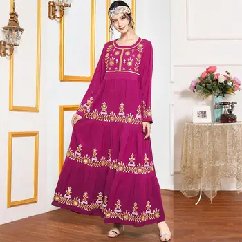Siskakia Maxi Obleke za Ženske Elegantne Etnične Vezenje Multi-layer Naguban Swing Dolg Rokav Muslimanskih arabski Obleko Jeseni leta 2020