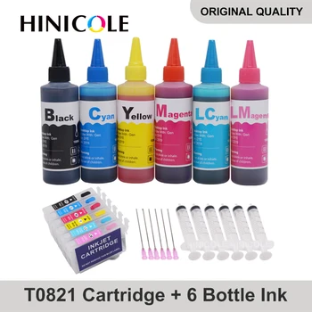 HINICOLE 6 Barve za Barvanje Kartuša Za Epson T0821 XL Pisalo RX610 RX615 RX690 1410 TX650 TX659 Tiskalnik + Steklenico Črnila Kompleti 600ml