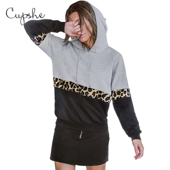 CUPSHE Leopard Colorblocked Vrvico Hoodie Ženska Priložnostne Dolg Rokav Jopice Puloverji Vrhovi 2021 Pomlad Jesen Sportswears