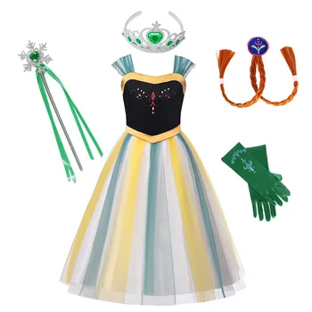 Fancy Princesa Anna Elsa Stranka Obleko za Deklice, Snežna Kraljica Kronanje Obleke Otrok 2019 Novo Elza Oblačila Halloween Cosplay Costum