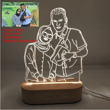 Prilagojeno Besedilo, Fotografije 3D Tiskanja Noč Svetloba Namizne Svetilke Leseno Osnovo Božič, Valentinovo Darilo USB Power Tri Bele Svetlobe