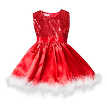 Božič Obleko Dekle Otroka Seeveless Sequins Pasu Volne Rdeče Tutu Obleko Otroci Stranka Prom Obleke, Elegantne Baby Božič Dekle Obleko