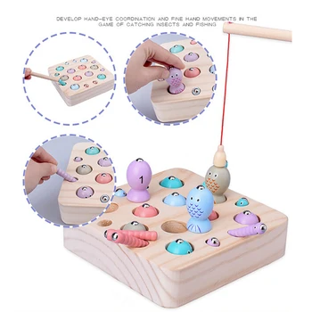 2 v 1 Lesene Otrok Montessori Igrača 3D Ujeti Magnetni Pretvarjamo, Ribolov Ujemi Insektov Baby Otroci Izobraževalne Igrače