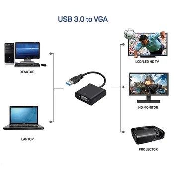 USB 3.0 Na VGA Adapter Kabel Zunanje Grafična Kartica Video Multi-display Pretvornik Napajalnik Za Prenosni RAČUNALNIK Windows 7 8 10