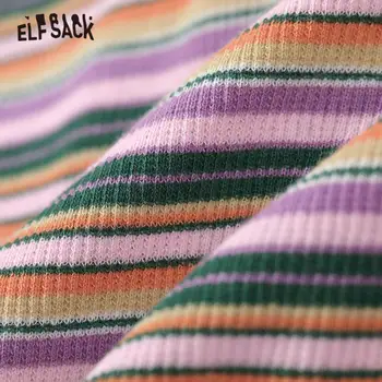 ELFSACK Colorblock Prugasta Priložnostne Pleteni Pulover Ženske, Slim Puloverji,2020 Jeseni ELF korejski Ženski Osnovni Dnevni Obreži Zgoraj