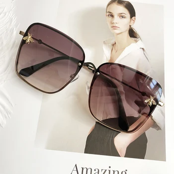 Kvadratni ženska sončna očala modne blagovne Znamke Rimless letnik odtenkih za ženske, Luksuzni Ženske očala Seksi Rjava ženska sončna očala UV400