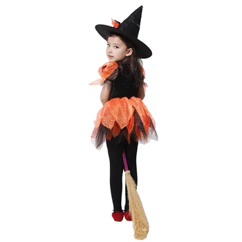 Brezplačna dostava 110-140 cm čudovit otroci dekle čarovnica Cosplay Halloween Party pustni kostum dekle Kostum čarovnica