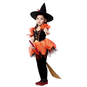 Brezplačna dostava 110-140 cm čudovit otroci dekle čarovnica Cosplay Halloween Party pustni kostum dekle Kostum čarovnica