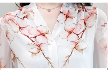 Bela Pol-Sleeve Majica ženska Bluza 2020 Nov Eleganten V-izrez Priložnostne Svoboden korejski modnih oblačil Natisnjeni Šifon Vrh 198H