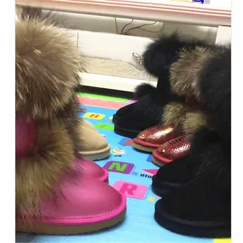 Nov Prihod Pravega Usnja 2020 Big Lisica Krzno Ženske Snow Škornji Naravnega Krzna Sneg Škornji Toplo ženski Zimski Škornji