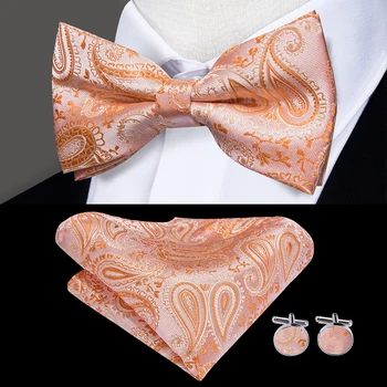 Moške Poročne Oblikovalec Coral Pink Breskev Bowtie Žep Kvadratnih zapestne gumbe, Set za Moške Svile Kravatni Oranžna metuljčki za Poroko