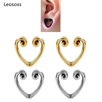Leosoxs 2pc 8-30 mm Čepi za Ušesa in Predorov Srce-Obliko Zarezo Uho Merilniki Nakit Telo Piercings za Moške in Ženske