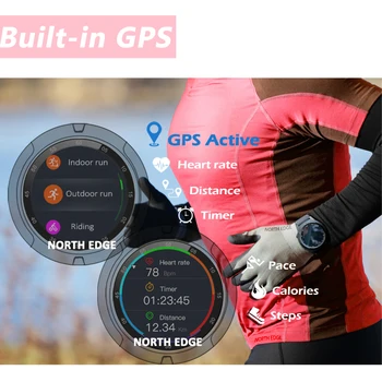 GPS Pametna ura Moški Digitalni Watch Srčni utrip, Nadmorsko višino Barometra Kompas Smartwatch Moški Tekaški Športni Fitnes Tracker SEVERNI ROB