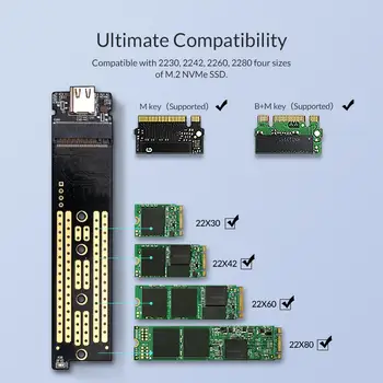 ORICO M2 NVME SSD Primeru Self-Hlajenje SSD Ohišje Z Digitalni Zaslon za M. 2 M Tipko M+B Ključno, SSD Disk USB C 10Gbps Trdi Disk Polje