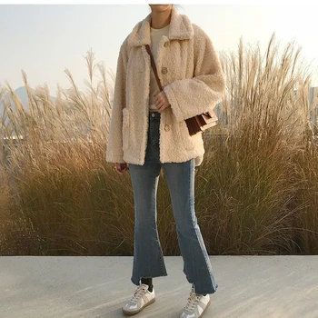 Jesensko zimska jakna ženski plašč moda korejskem slogu teddy krzno Elegantna plašč ženske priložnostne kratke jakne ženska Chaqueta Mujer