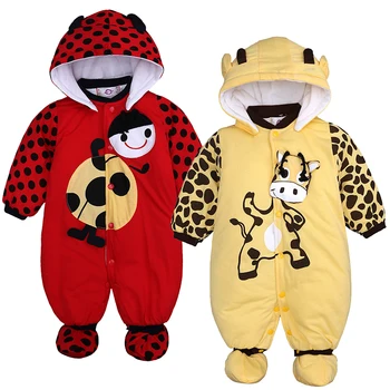 3 Barve Cartoon Živali Fantje Jumpsuit Srčkan Krava Žirafa Hooded Baby Romper Jeseni, Pozimi Udobno Debel Toplo Baby Girl Obleke