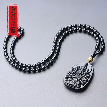 AURAREIKI Obsidian Tisoče Roke Guanyin Ogrlico, Obesek Čare Exorcise Zlih Duhov Amulet Obesek Ornament Mala Unisex