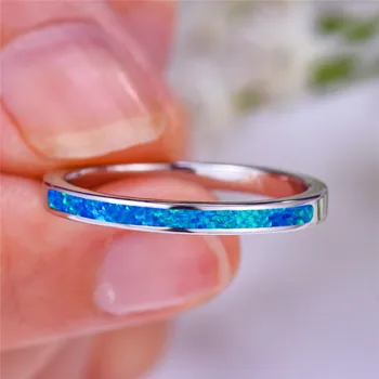 Luksuzni Ženski Blue White Opal Kamen Obroč Boho Moda Srebrne Barve Velik Krog Obroč Obljubo Ljubezni Udejstvovanje Obroči Za Ženske