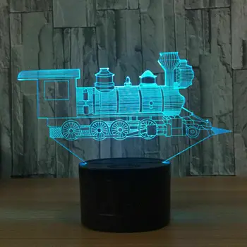 Kul Vlak Model LED 7 Barvni 3D iluzije LED Slika Nočne Luči Desk namizne Svetilke Ustvarjalno Mizo Igrača Za Otroke Letnik Vlak 3D LED