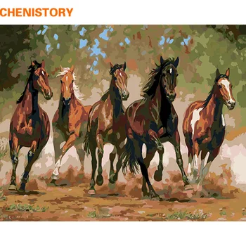 CHENISTORY Teče Konj DIY Barvanje Z Številkami Živali Sodobnih Stenskih slikah, Ročno Poslikane Akril Barva Za notranjo Opremo Darilo