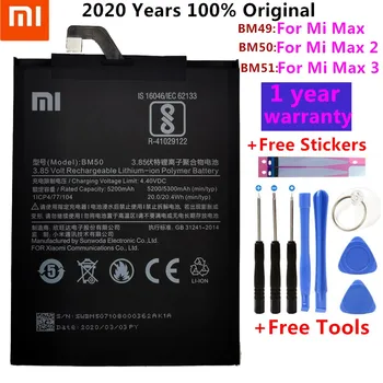 Prvotne Nadomestna Baterija Za BM51 Xiaomi Mi Max 3 Max3 / BM50 Mi Max 2 Max2 / BM49 Mi Max Pristno Baterijo Telefona +Orodja