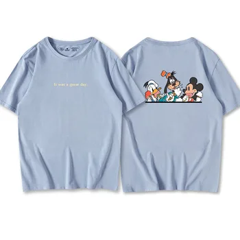 Disney Elegantna Nazaj Neumen Mickey Mouse, Donald Duck Risanka Tiskanja O-Vratu Puloverju Kratek Rokav T-Shirt Unisex Ženske Tee Vrhovi 7 Barv