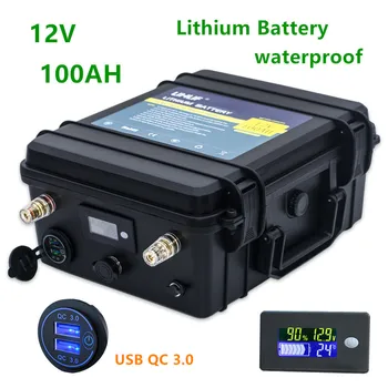 Litijeva baterija 12v 100ah nepremočljiva 12v litij-ionske baterije 100AH baterij z 10A polnilec za inverter,električni motor